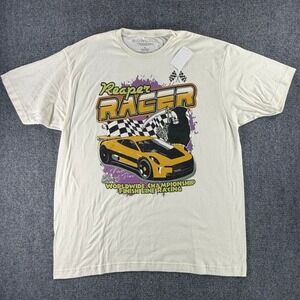 Bioworld Reaper Racer Graphic Tee Off White Mens XL Racing Car Grim Reaper Shirt